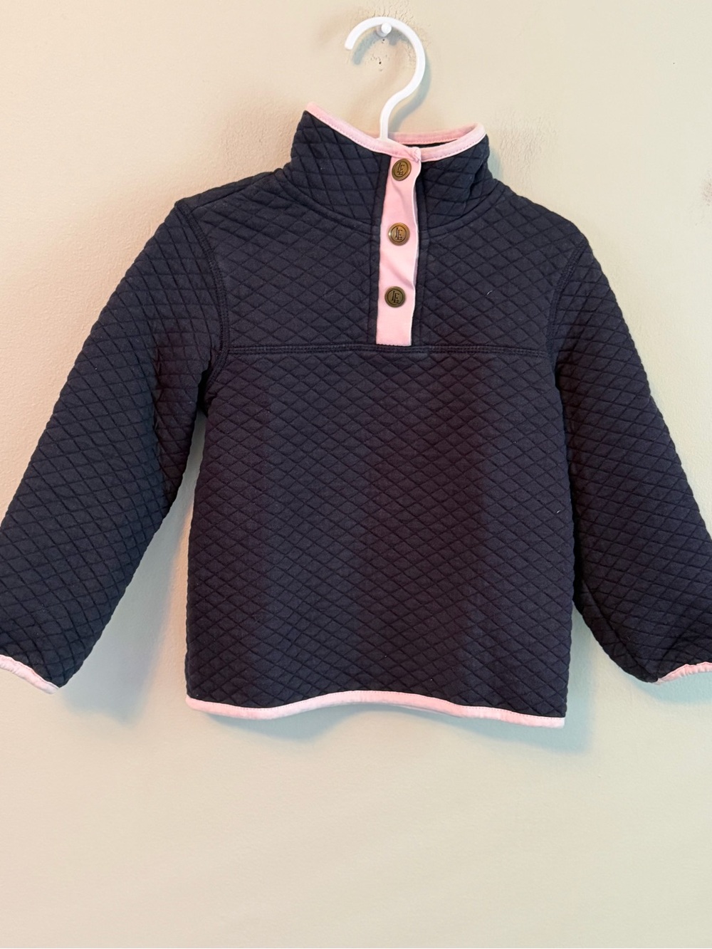 Little English Quilted Navy Pullover with Pink Trim
